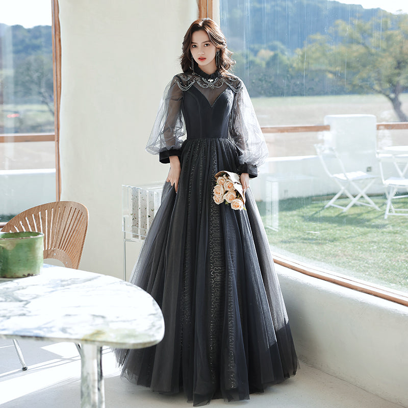 Black Evening Dress Women Light Luxury Annual Long Sleeves