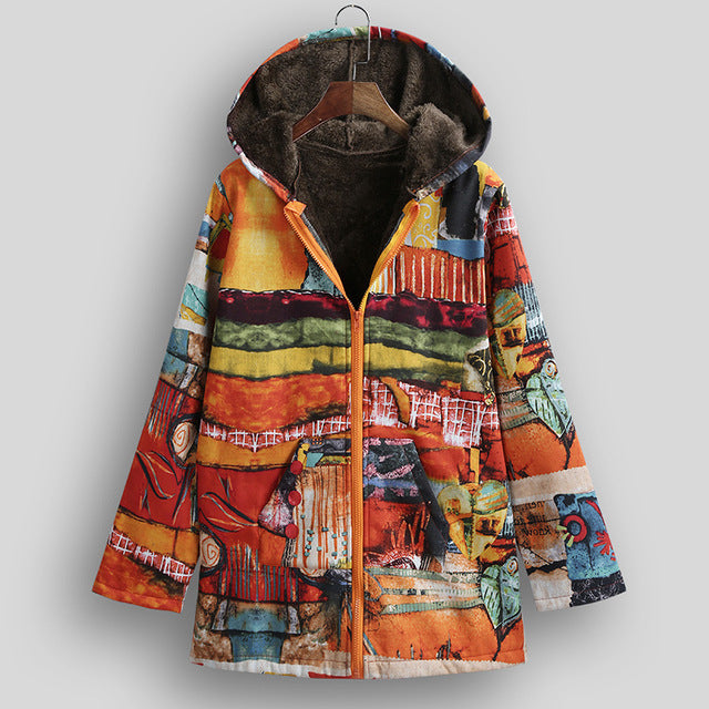 Ethnic Women Jacket Colorful Graffiti Print Faux