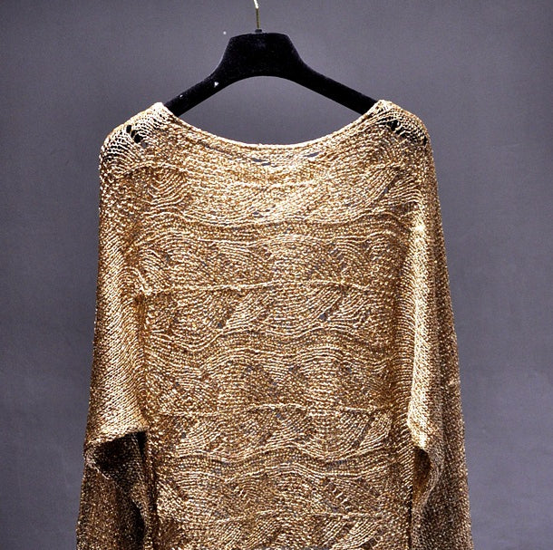 Loose Plus Size Gold Thread Sequined Sweater Long Sleeve