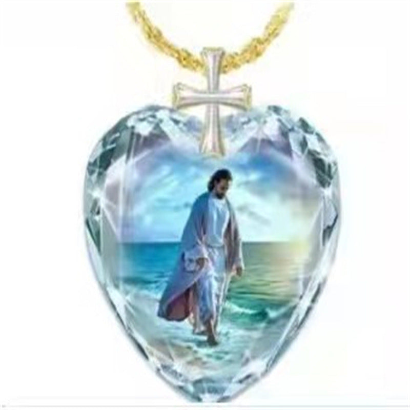 Crystal Jesus Heart Fashion Pendant