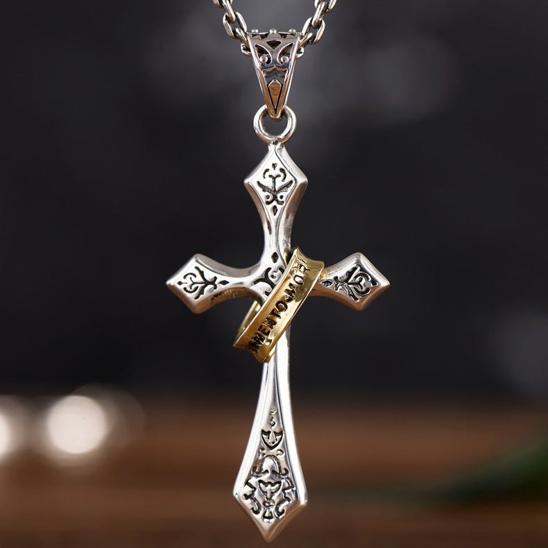 Sterling Silver Jesus Cross Personality Retro Men's And Women's Pendant