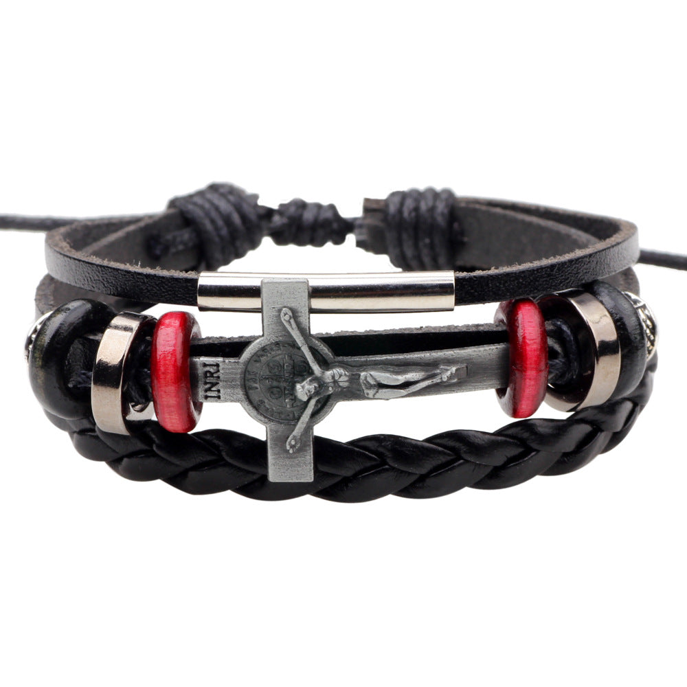 Fashion Vintage Jesus Cross Leather Bracelet