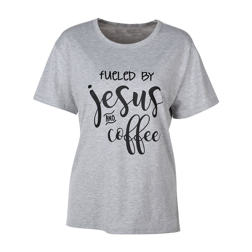 T-shirt fueled by jesus men and women European and American street short-sleeved lovers