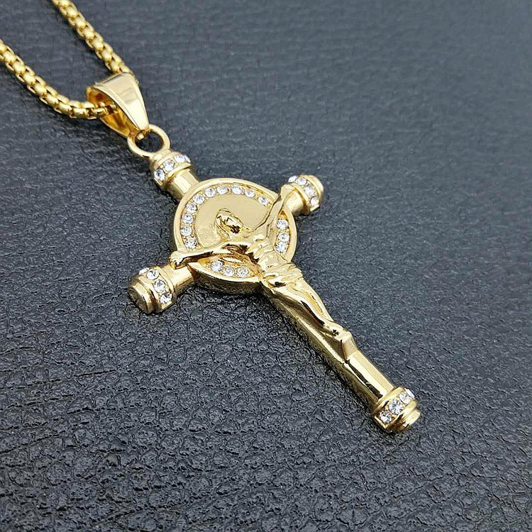 Titanium Stainless Steel Gold-plated Jesus Cross Pendant