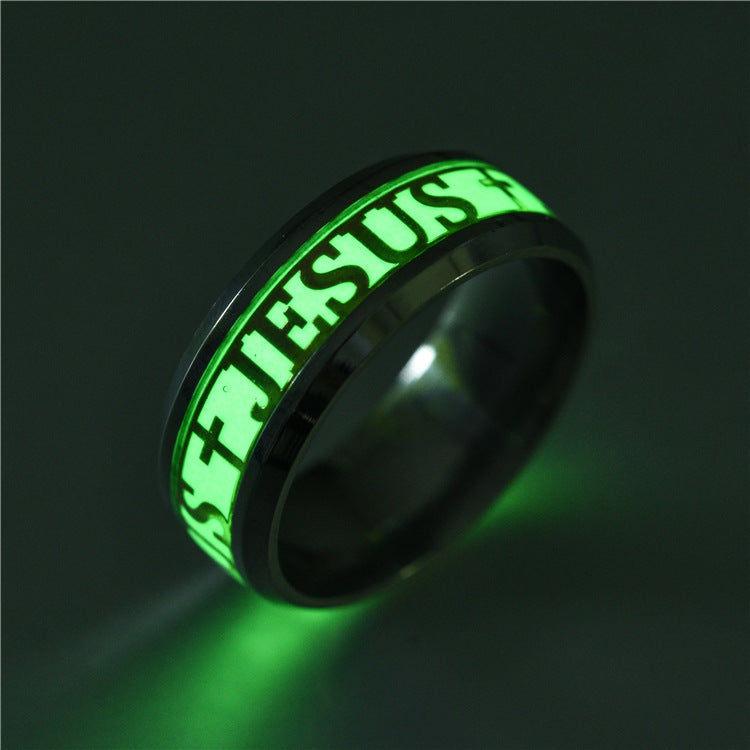 New European and American fashion luminous Christians Jesus ring personality original fluorescent jewelry source manufacturers wholesale