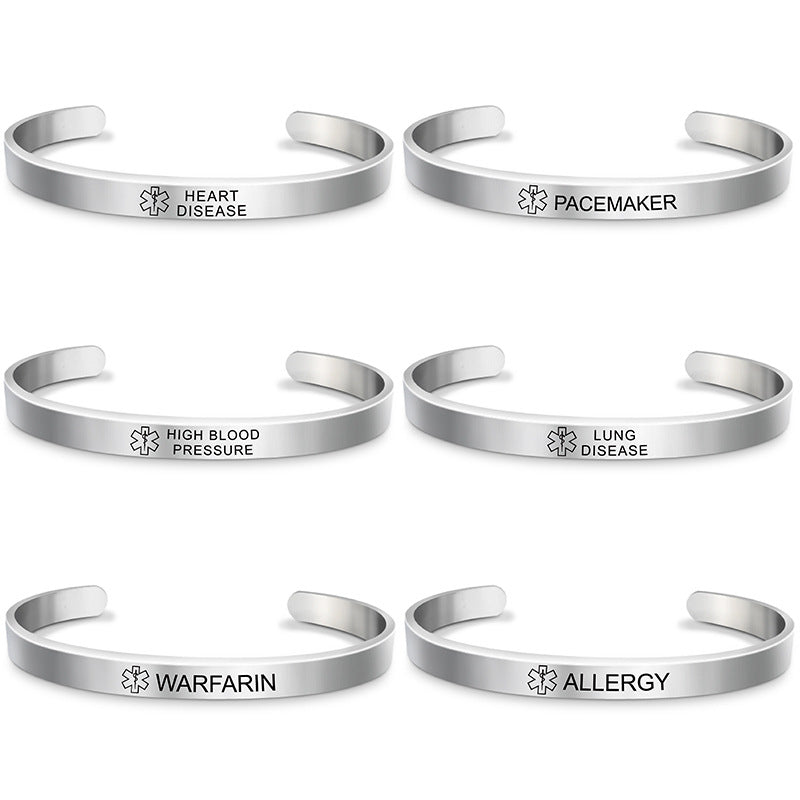 Fashion Silver Plated Medical Alert Cuff Bracelet EPILEPSY Diabetic Allergy Stainless Steel Bangle For Women Men