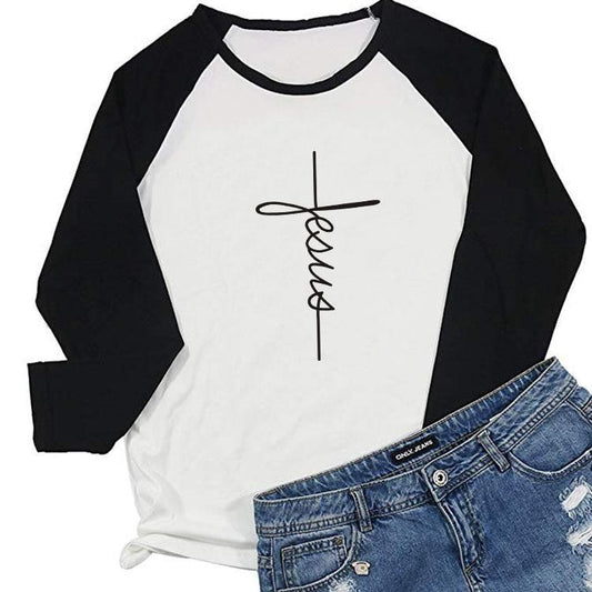 Jesus Cross Baseball T-shirt Women