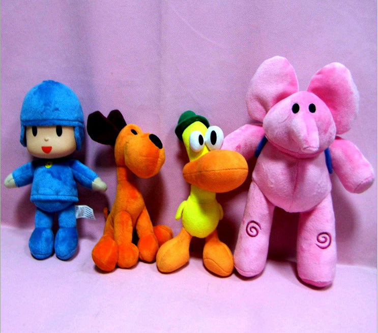 A Pocoyo P doll, a plush doll, a doll, a soft plastic surface version of Shenzhen toys