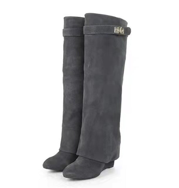 New Wedge Pants Boots Metal Lock Pants Fashion Women Sleeve