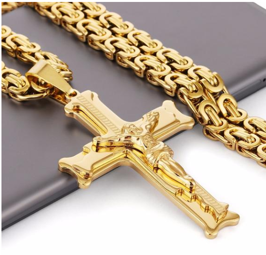 Jesus Bible Scripture Golden Cross Titanium Steel Pendant Necklace