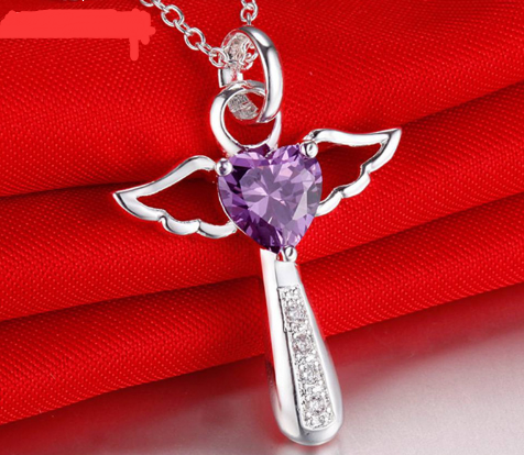 Epacket Drop Shipping Fast Ship Hot Jesus Cross Love Angel Heart Pendant Necklace 18 Inch Wings Silver 925 Women Girl