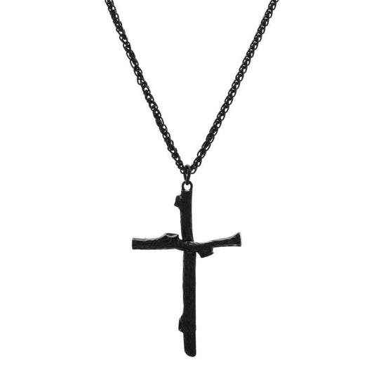 Men's Fashion Jewelry Long Jesus Necklace Wood Grain Cross Necklace