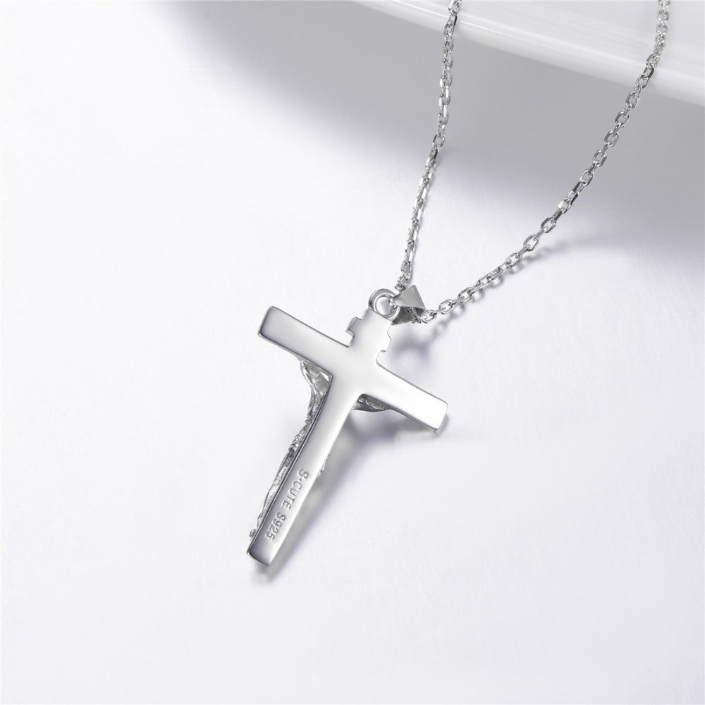 Silver Cross Necklace Men's Jesus Couple Clavicle Chain S925 Silver Pendant