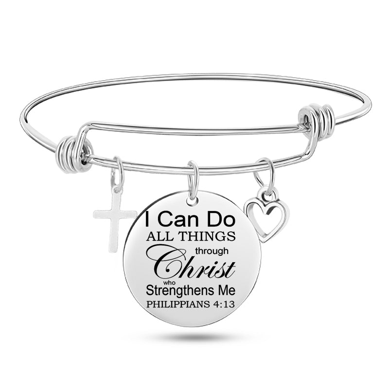 Jesus Christian Bible Scripture Stainless Steel Bangle Bracelet