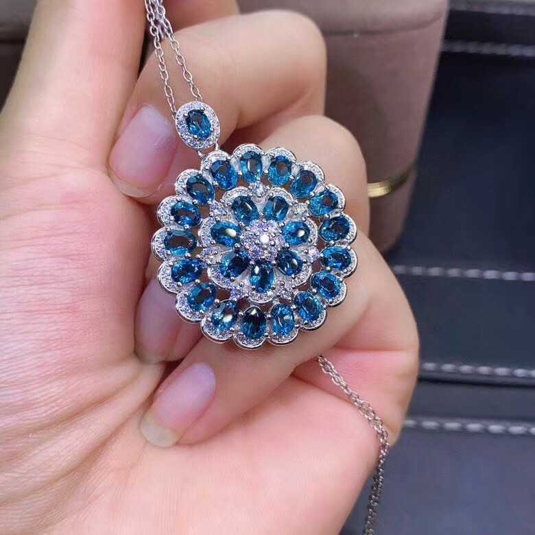 Classic Natural London Blue Topaz Pendant Women