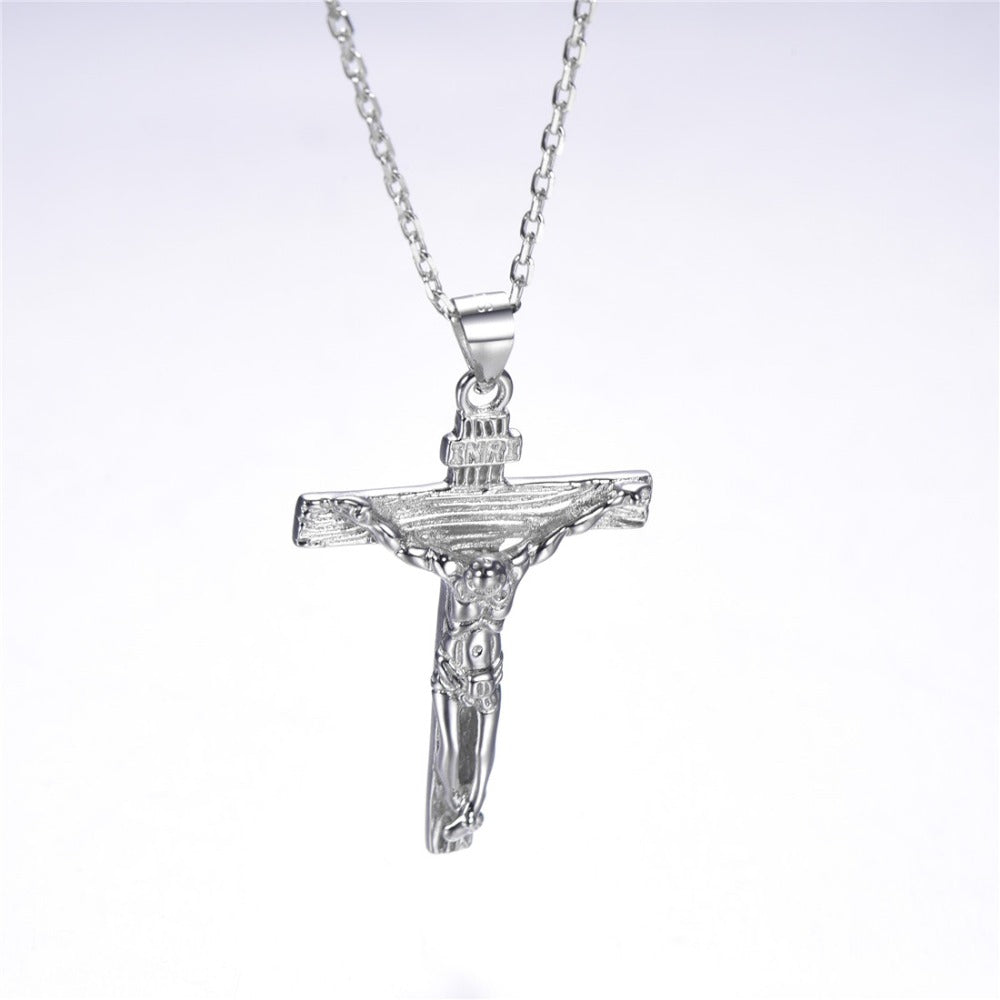 Silver Cross Necklace Men's Jesus Couple Clavicle Chain S925 Silver Pendant