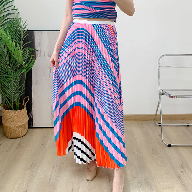 Pleated Small Top Two-piece Fashion Corn Top Printed Pleated Skirt Set