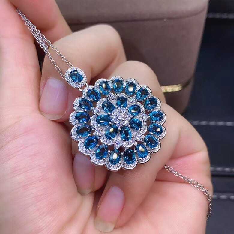 Classic Natural London Blue Topaz Pendant Women