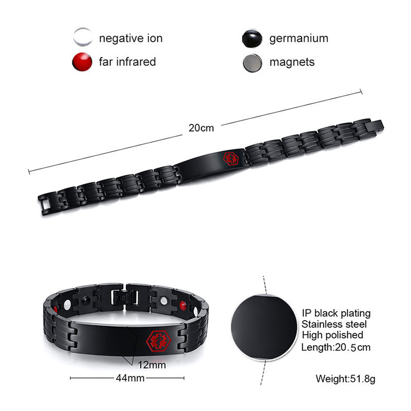 Titanium Steel Medical Magnetic Black Men's Bracelet