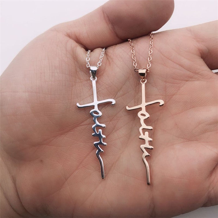 Jesus Cross English Letter Faith Clavicle Chain