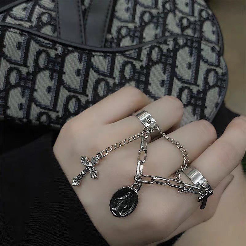 Vintage Cross One Piece Ring Female Double Fingers Jesus