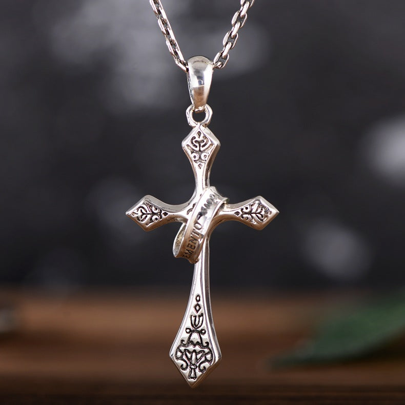 Sterling Silver Jesus Cross Personality Retro Men's And Women's Pendant