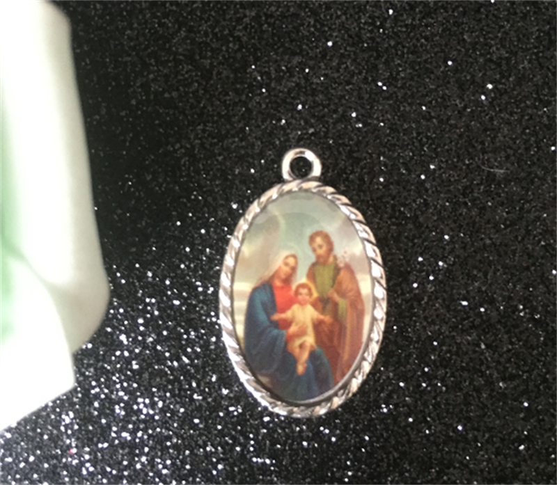 Pattern Crystal Holy Plate Jesus Virgin And Joseph Holy Family Statue Necklace Pendant