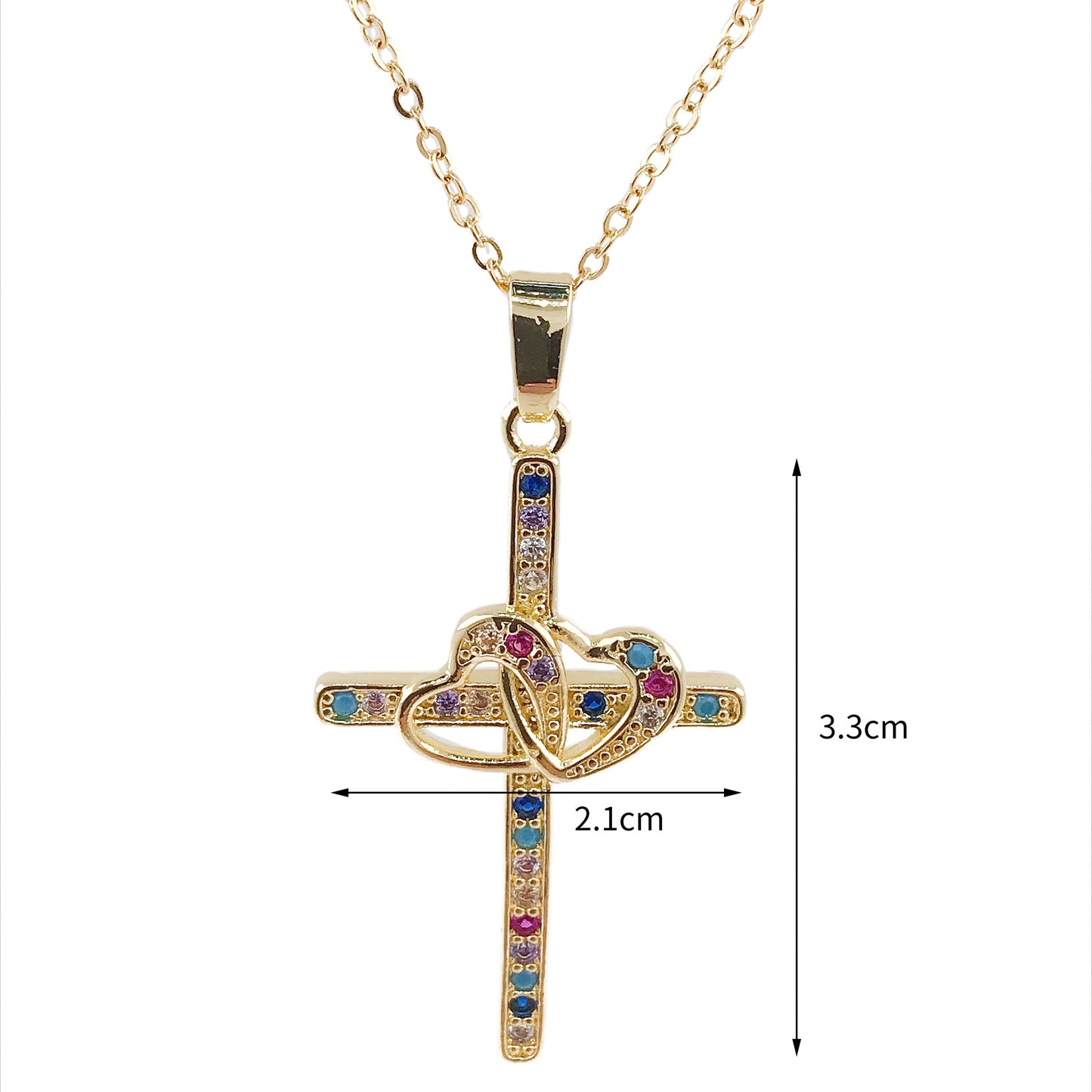 Ins Style High End Gold Plated Zircon Jesus Love Cross Necklace Pendant