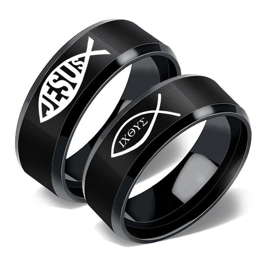 Fashion Stainless Steel Jesus Logo Ring