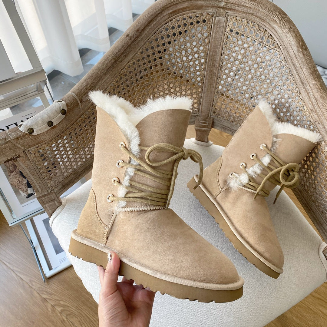 Drilling Two Wear Fur One-piece Snow Boots Women