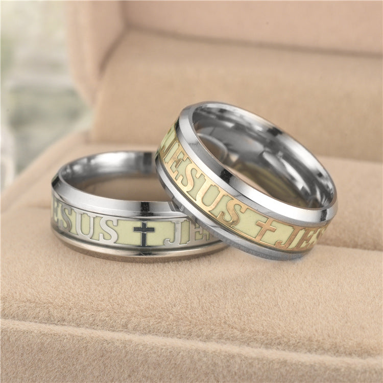 New European and American fashion luminous Christians Jesus ring personality original fluorescent jewelry source manufacturers wholesale