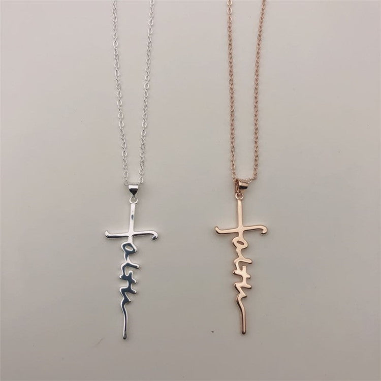 Jesus Cross English Letter Faith Clavicle Chain