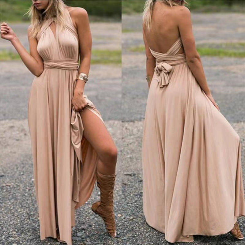 V-neck Long Dress Women Cross Strap Beauty Back Design Party Dresses