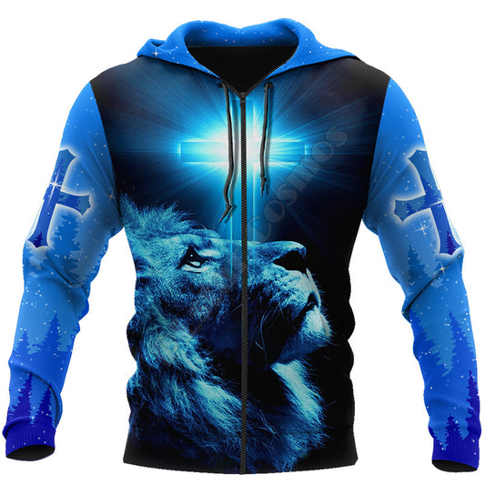 New Men's 3D Digital Jesus Print Long Sleeve Sweatshirt