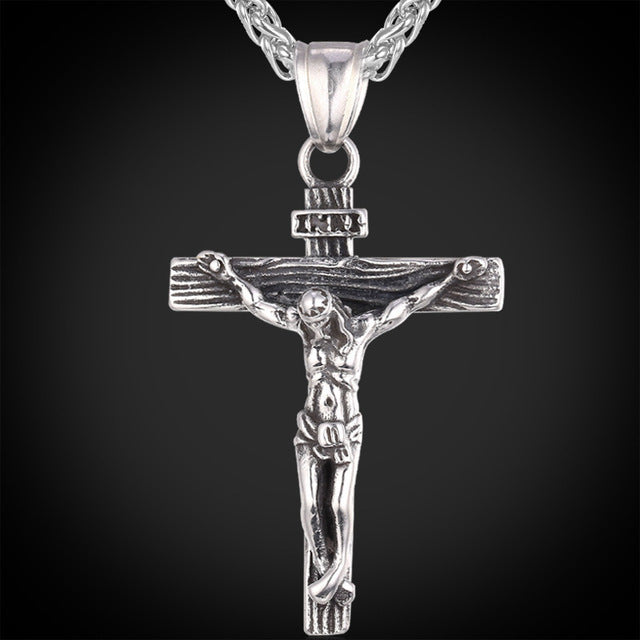 Jesus stainless steel cross necklace men with flower basket 60 cm keel chain high-end jewelry manufacturers wholesale