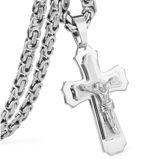 Jesus Bible Scripture Golden Cross Titanium Steel Pendant Necklace