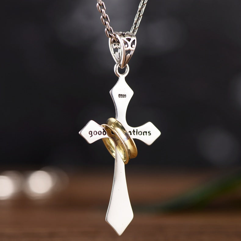 Sterling Silver Jesus Cross Personality Retro Men's And Women's Pendant