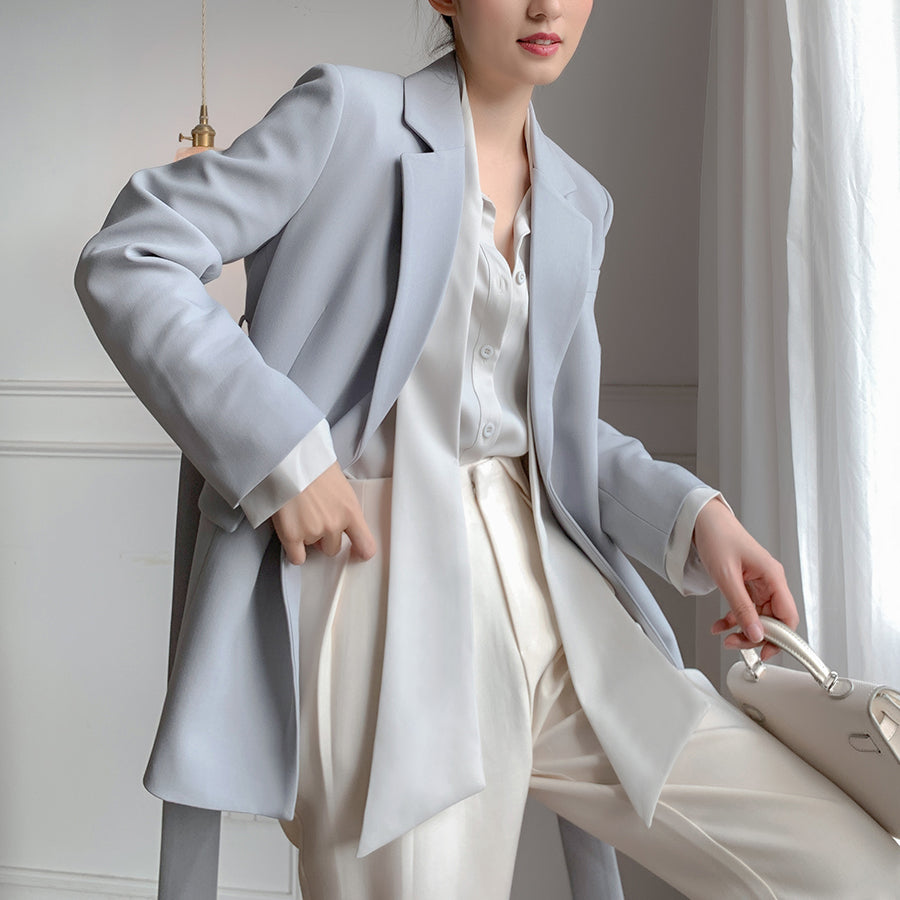 Blue-gray High Sense Of Loose Korean Temperament Suit Jacket Women