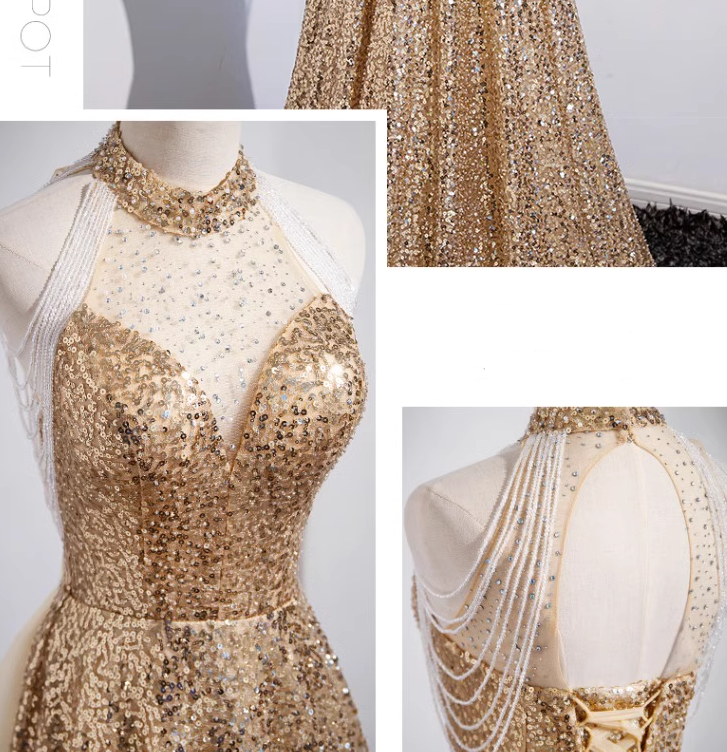 Golden Evening Dress Women Senior Sense Host High-end Atmosphere