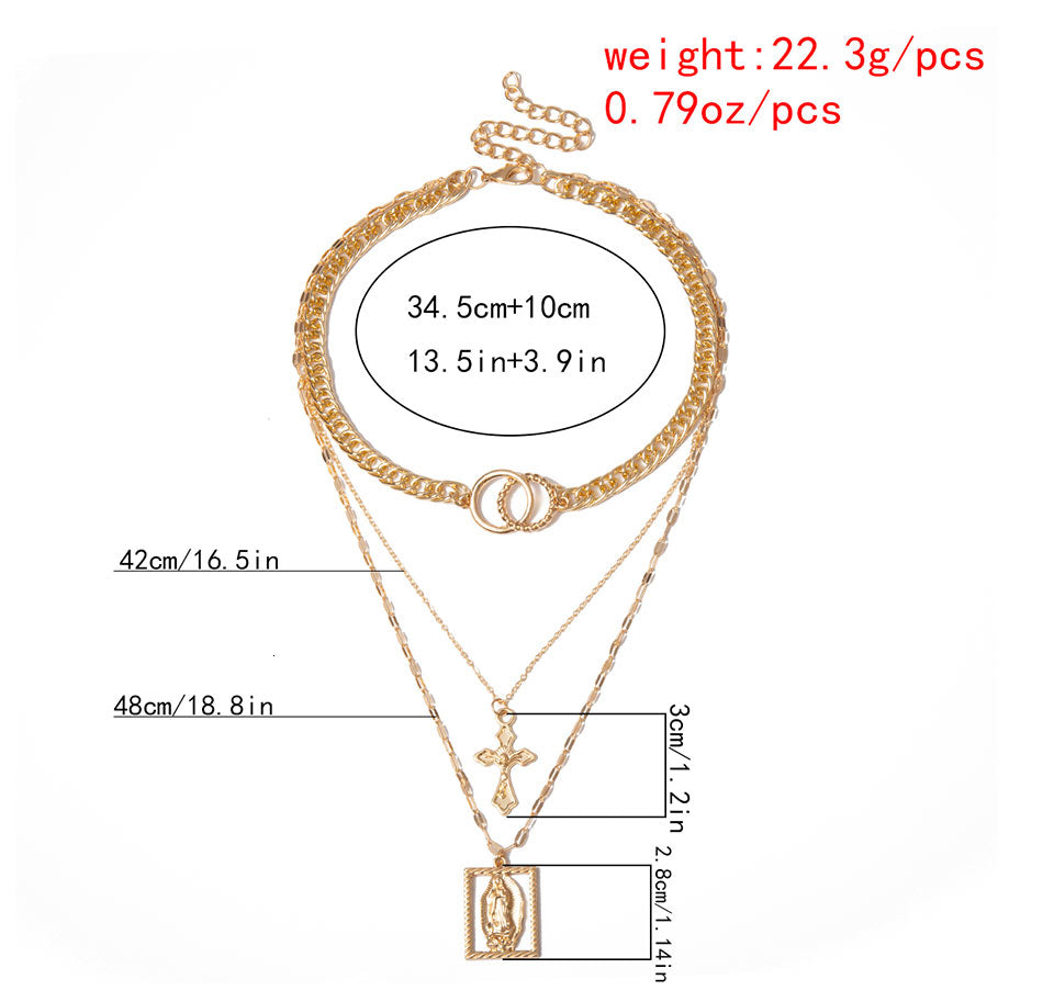 Vintage Multilayer Double Ring Embossed Jesus Necklace