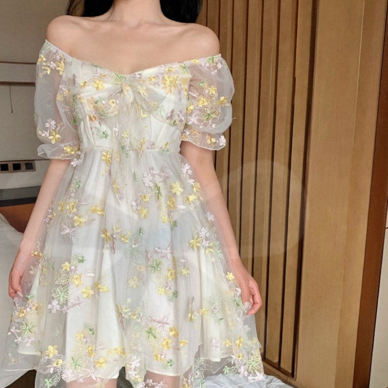 Sexy Lace Chiffon Print Mini Floral Dress For Women Dresses