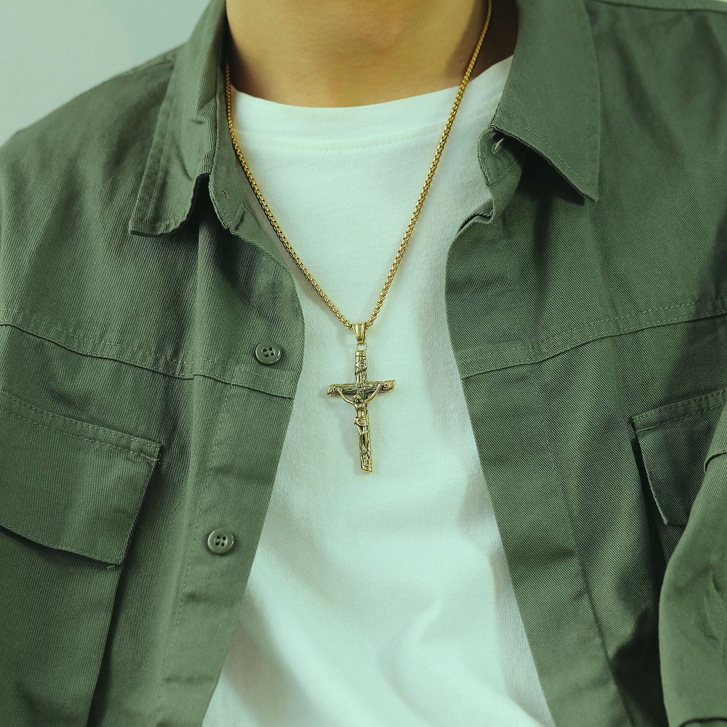 Jesus Cross Pendant Religious Classic Men's Titanium Steel Necklace