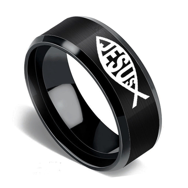 Fashion Stainless Steel Jesus Logo Ring