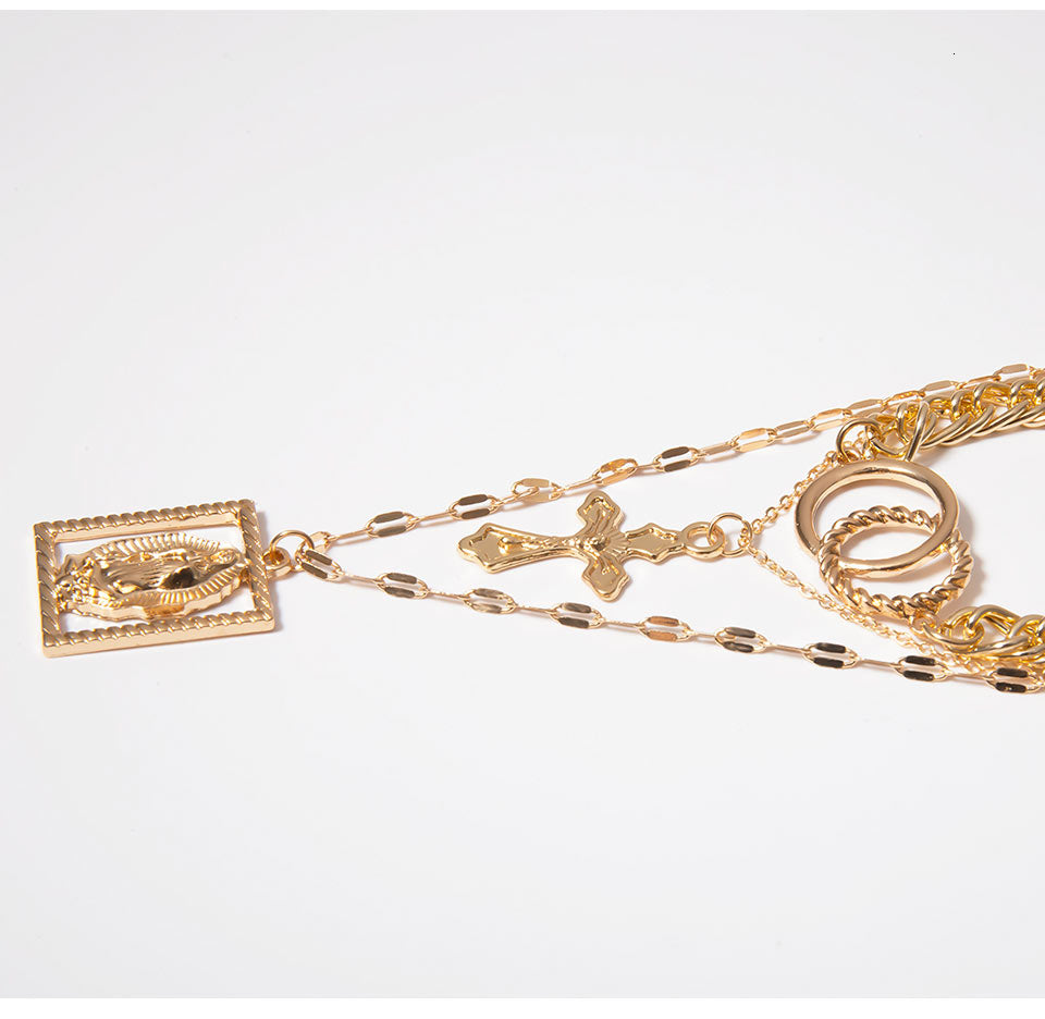 Vintage Multilayer Double Ring Embossed Jesus Necklace