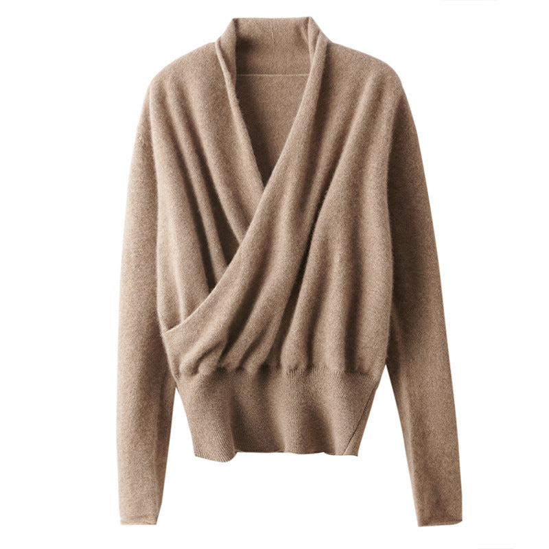 French Cross V-neck Cashmere Sweater Women Loose-fitting Outside