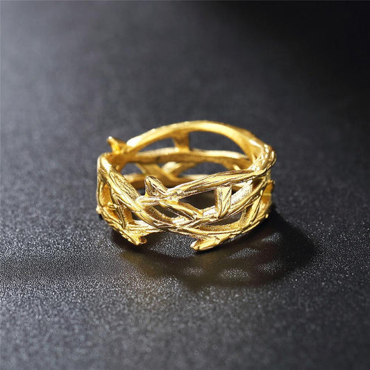 Fashion Simple Gold Jesus Crown Thorns Olive Branch Titanium Steel Ring