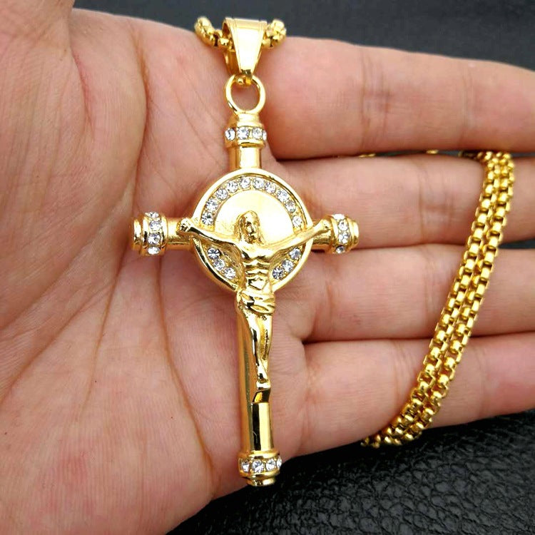 Titanium Stainless Steel Gold-plated Jesus Cross Pendant