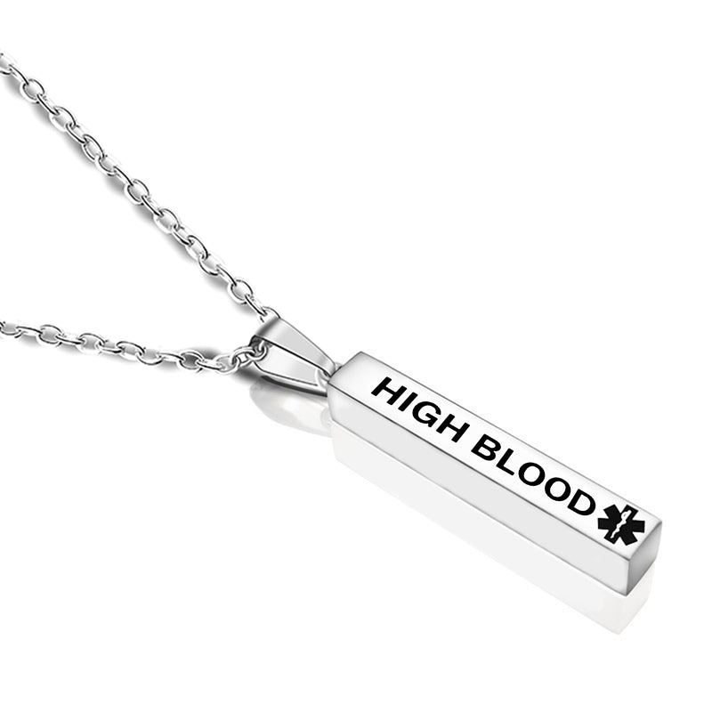 Engraved Medical Alert Stainless Steel Wishing Pillar Pendant Necklace