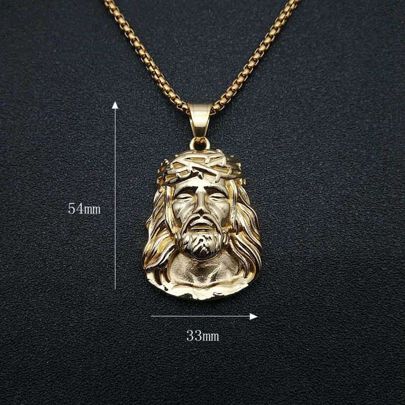 Titanium Steel Gilded And Diamond Catholic Jesus Christ Pendant Necklace