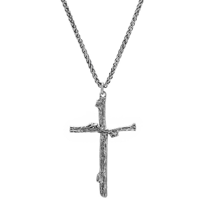 Men's Fashion Jewelry Long Jesus Necklace Wood Grain Cross Necklace